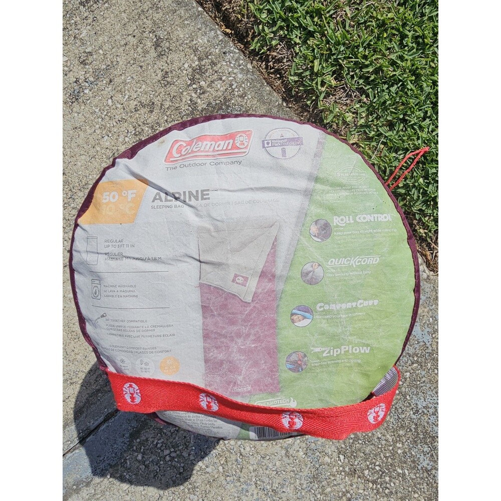 New Coleman Alpine Camping Sleeping Bag 50°F 75"x 33" Maroon/Burgundy